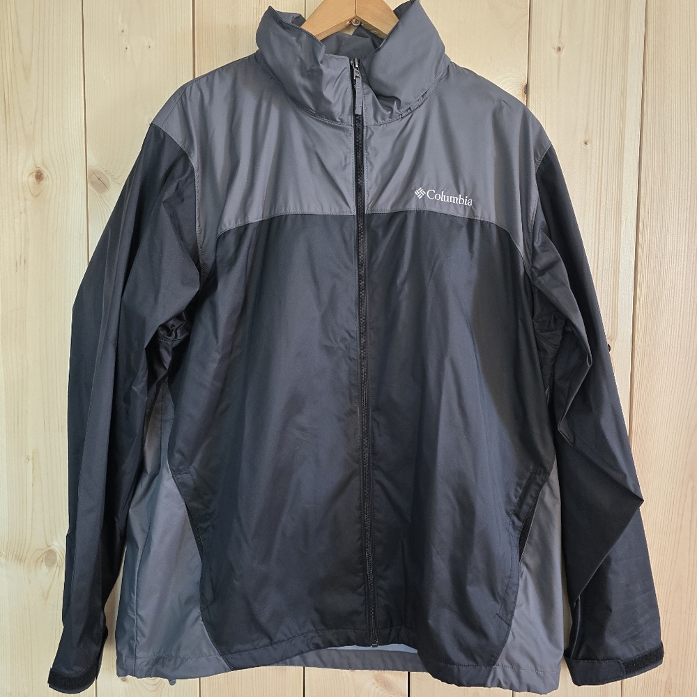 Columbia Windbreaker Hooded Zip Up Jacket Grey Black Mens Large